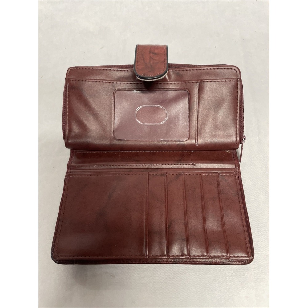 Buxton Top Grain Cowhide Wallet Women's Checkbook Snap Closure Maroon - Picture 3 of 8